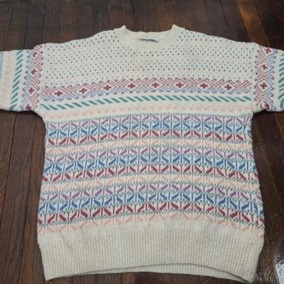 Vintage 80s Northern Isles Pastel Fair Isle Crewneck Sweater - Picture 7 of 14